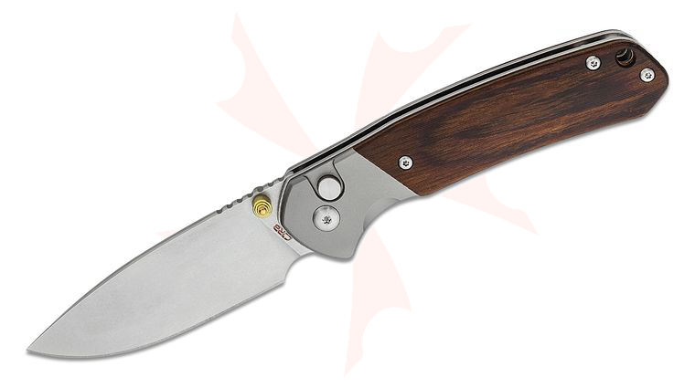 CJRB Cutlery Pyrite Folding Knife 3.11 inch AR-RPM9 Stonewashed Drop Point Blade, Titanium Bolsters and Pakkawood Handles - KnifeCenter Exclusive