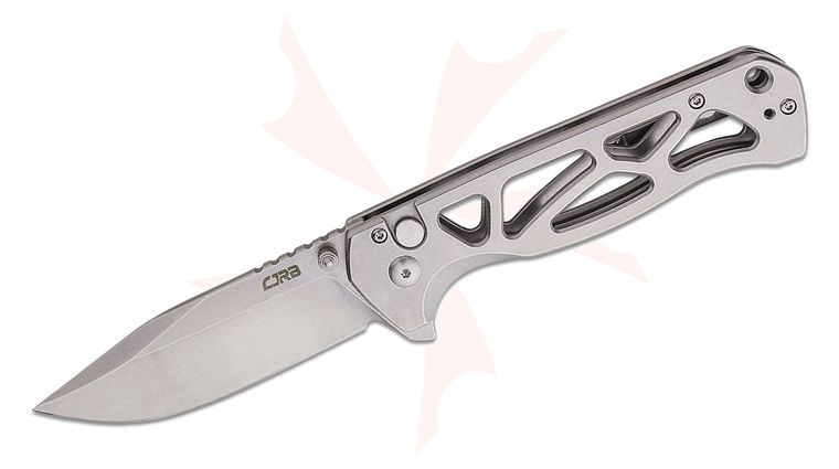 CJRB Cutlery Chord Flipper Knife 3.47 inch AR-RPM9 Stonewashed Clip Point Blade, Skeletonized Stonewashed Steel Handles