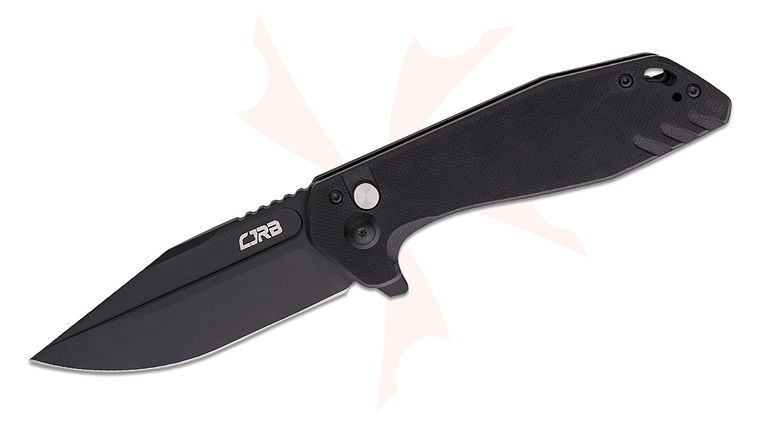 CJRB Cutlery Riff Flipper Knife 3.47 inch AR-RPM9 Black PVD Clip Point Blade, Black G10 Handles