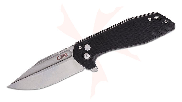 CJRB Cutlery Riff Flipper Knife 3.47 inch AR-RPM9 Stonewashed Clip Point Blade, Black G10 Handles