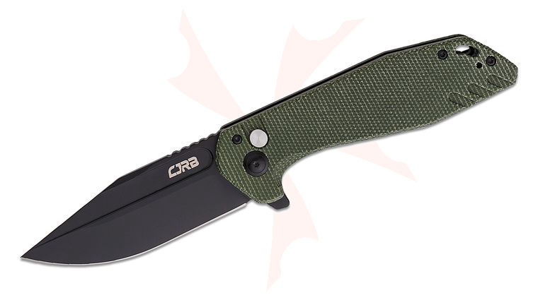 CJRB Cutlery Riff Flipper Knife 3.47 inch AR-RPM9 Black PVD Clip Point Blade, Green Canvas Micarta Handles