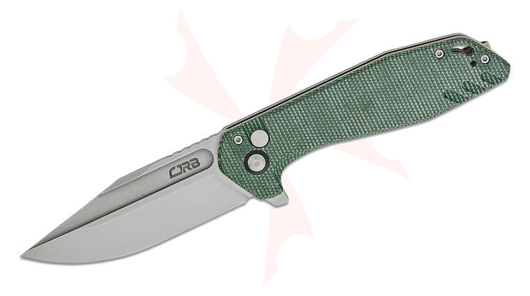 CJRB Cutlery Riff Flipper Knife 3.47 inch AR-RPM9 Stonewashed Clip Point Blade, Green Canvas Micarta Handles