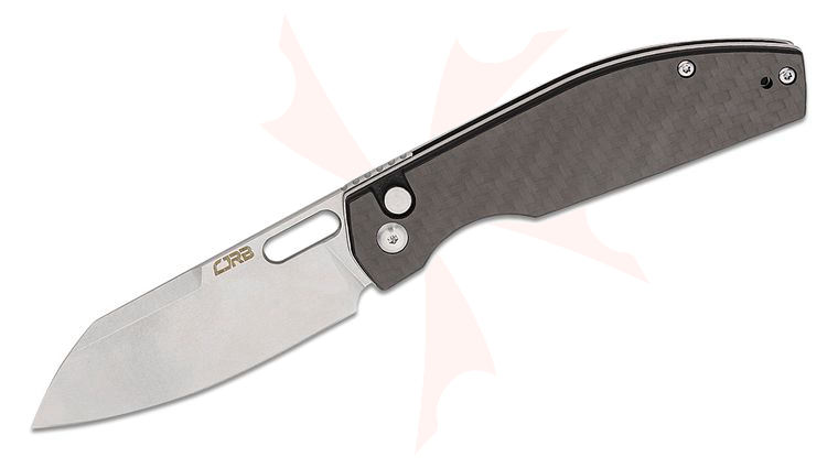 CJRB Cutlery Ekko Button Lock Front Flipper Knife 3.23 inch AR-RPM9 Stonewashed Sheepsfoot Blade, Carbon Fiber Handles
