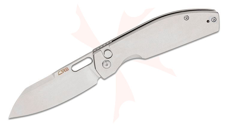 CJRB Cutlery Ekko Button Lock Front Flipper Knife 3.23 inch AR-RPM9 Stonewashed Sheepsfoot Blade, Stainless Steel Steel Handles