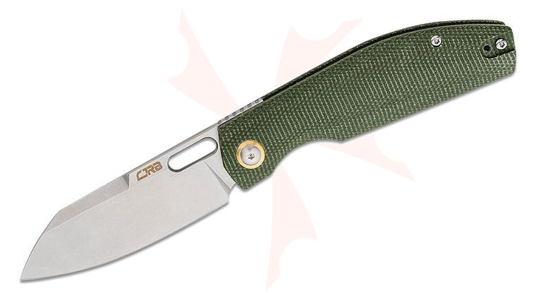 CJRB Cutlery Ekko Liner Lock Front Flipper Knife 3.23 inch AR-RPM9 Stonewashed Sheepsfoot Blade, Green Micarta Handles