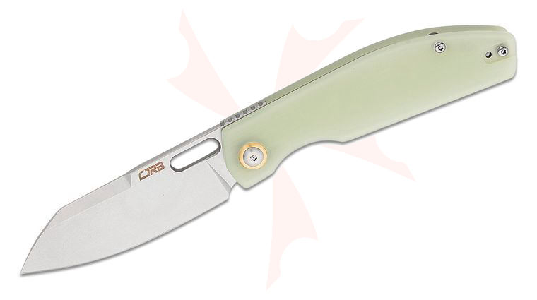 CJRB Cutlery Ekko Liner Lock Front Flipper Knife 3.23 inch AR-RPM9 Stonewashed Sheepsfoot Blade, Natural (Jade) G10 Handles
