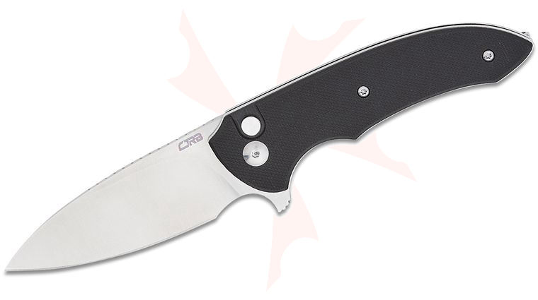 CJRB Cutlery Space Cowboy Button Lock Flipper Knife 3 inch AR-RPM9 Sand Polished Drop Point Blade, Black G10 Handles