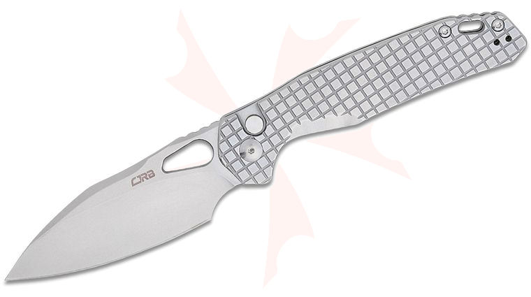 CJRB Cutlery Frack Button Lock Folding Knife 3.9 inch AR-RPM9 Stonewashed Drop Point Blade, Frag Stonewashed Steel Handles