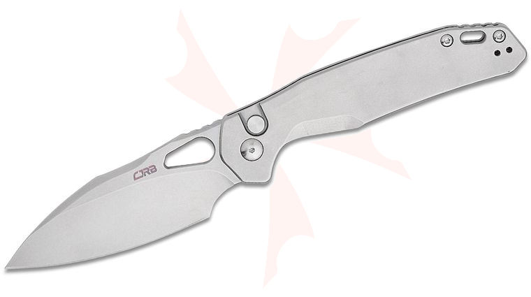 CJRB Cutlery Frack Button Lock Folding Knife 3.9 inch AR-RPM9 Stonewashed Drop Point Blade, Stonewashed Steel Handles