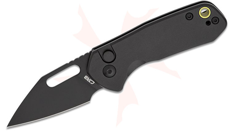 CJRB Cutlery Mini Pyrite Folding Knife 2.17 inch AR-RPM9 Black PVD Wharncliffe Blade, Black Aluminum Handles