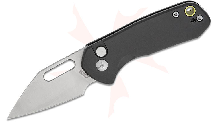 CJRB Cutlery Mini Pyrite Folding Knife 2.17 inch AR-RPM9 Sand Polished Wharncliffe Blade, Black Aluminum Handles
