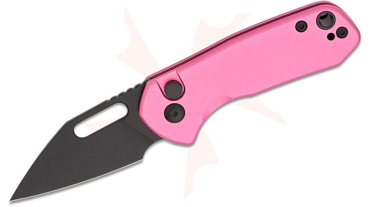 CJRB Cutlery Mini Pyrite Folding Knife 2.17 inch AR-RPM9 Black PVD Wharncliffe Blade, Pink Aluminum Handles