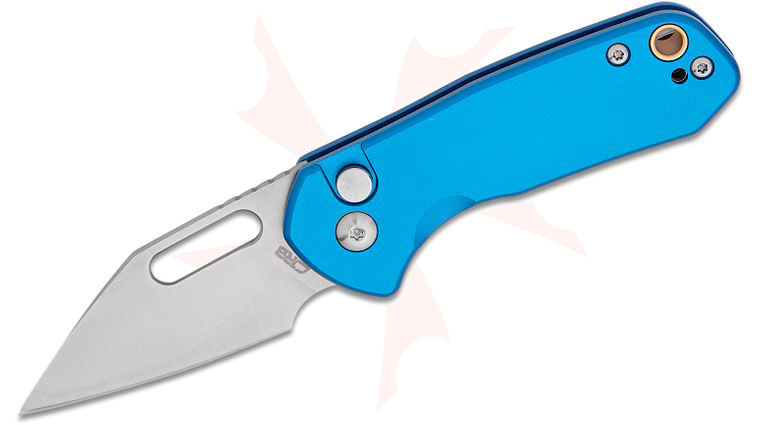 CJRB Cutlery Mini Pyrite Folding Knife 2.17 inch AR-RPM9 Sand Polished Wharncliffe Blade, Blue Aluminum Handles