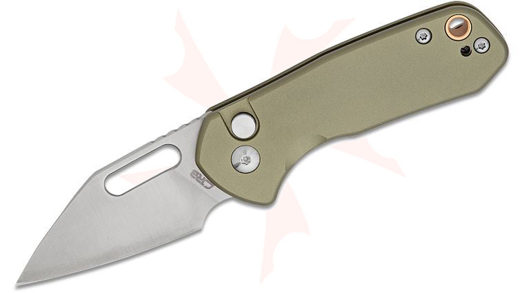 CJRB Cutlery Mini Pyrite Folding Knife 2.17 inch AR-RPM9 Sand Polished Wharncliffe Blade, Green Aluminum Handles