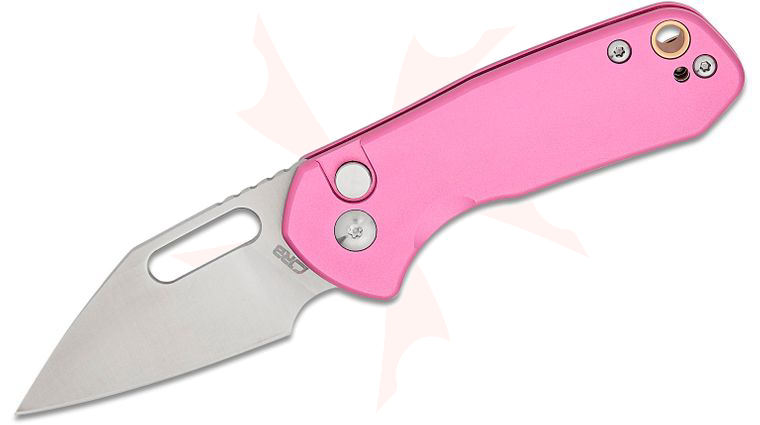 CJRB Cutlery Mini Pyrite Folding Knife 2.17 inch AR-RPM9 Sand Polished Wharncliffe Blade, Pink Aluminum Handles