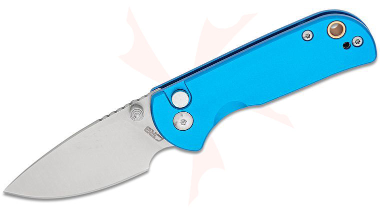 CJRB Cutlery Mica Folding Knife 2.36 inch AR-RPM9 Sand Polished Drop Point Blade, Blue Aluminum Handles