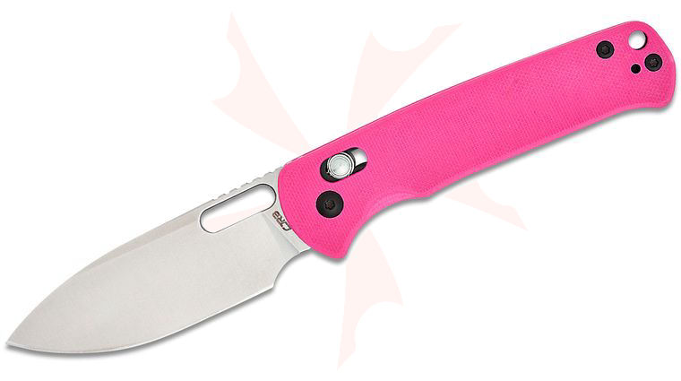 CJRB Cutlery Hectare Crossbar Lock Folding Knife 3.15 inch AR-RPM9 Sand Polished Drop Point Blade, Pink G10 Handles