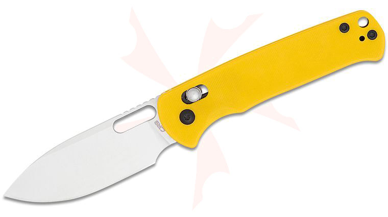 CJRB Cutlery Hectare Crossbar Lock Folding Knife 3.15 inch AR-RPM9 Sand Polished Drop Point Blade, Yellow G10 Handles