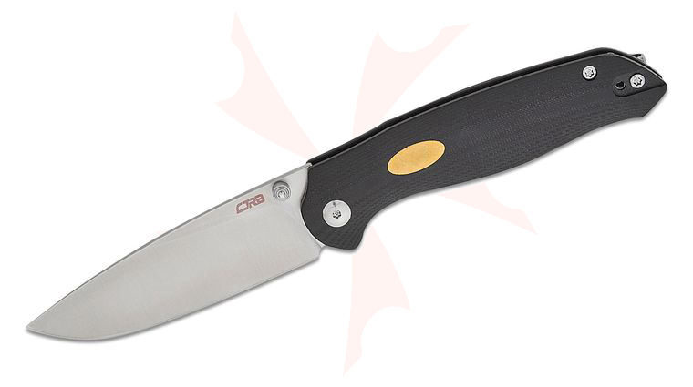 CJRB Cutlery Aes Liner Lock Folding Knife 3.3 inch AR-RPM9 Satin Drop Point Blade, Contoured CNC Machined Black G10 Handles with Brass Inlay