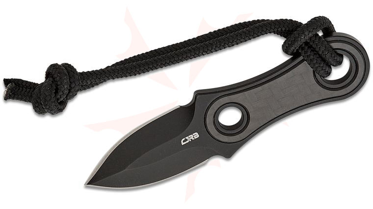 CJRB Cutlery Knap Fixed Blade Knife 1.18 inch AR-RPM9 Black PVD Dagger Blade, Carbon Fiber Inlaid Handles, Leather Sheath