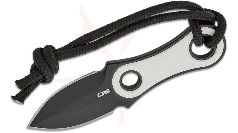 CJRB Cutlery Knap Fixed Blade Knife 1.18 inch AR-RPM9 Black PVD Dagger Blade, White G10 Inlaid Handles, Leather Sheath