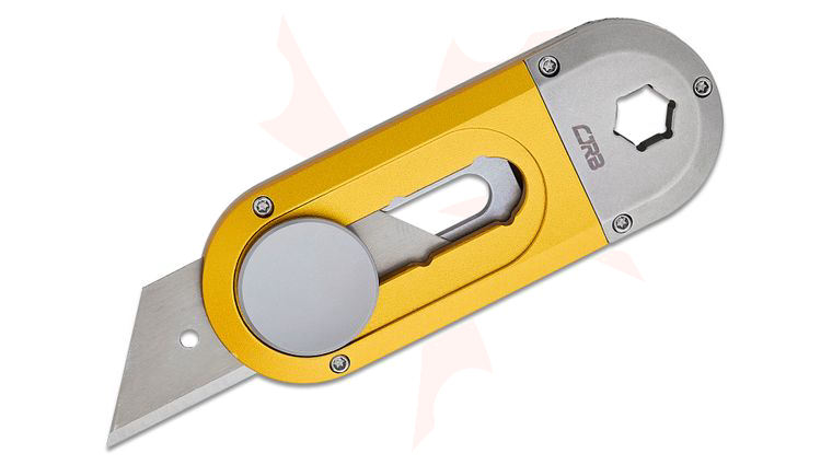 CJRB Cutlery Ironwing Breeze Slide Lock Razor Utility Knife Multi-Tool 3.1 inch Closed, Replaceable Razor Blade, Stonewashed Steel and Yellow Aluminum Handles, Hex Wrench