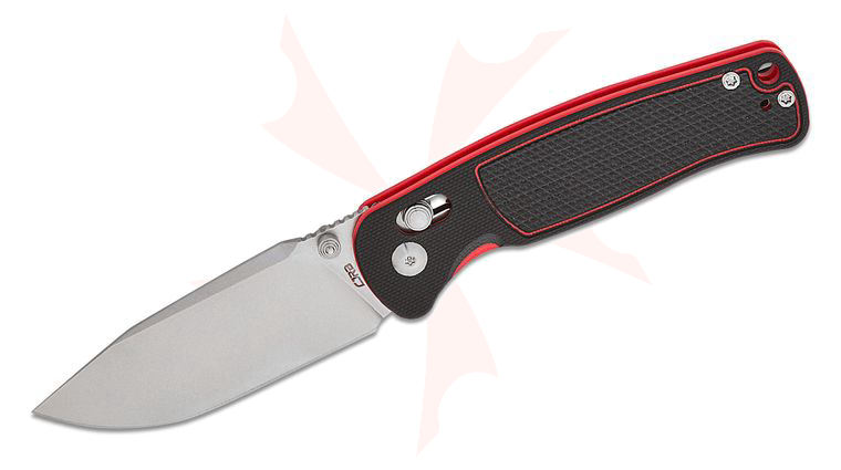 CJRB Cutlery Shale Crossbar Lock Folding Knife 3.15 inch AR-RPM9 Stonewashed Drop Point Blade, Black and Red G10 Handles