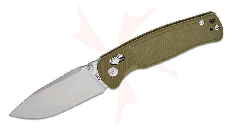 CJRB Cutlery Shale Crossbar Lock Folding Knife 3.15 inch AR-RPM9 Stonewashed Drop Point Blade, OD Green G10 Handles