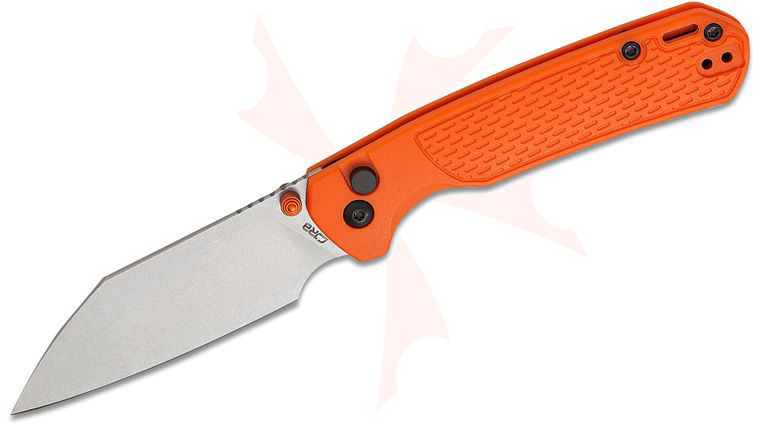 CJRB Cutlery Pyrite-Light Button Lock Folding Knife 3.34 inch AR-SFII Stonewashed Wharncliffe Blade, Orange FRN Handles