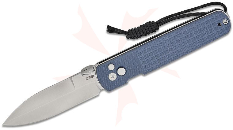 CJRB Cutlery Locust Button Lock Folding Knife 3.15 inch AR-RPM9 Sand Polished Spear Point Blade, Blue G10 Handles