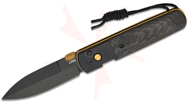 CJRB Cutlery The Perfect Locust Button Lock Folding Knife 3.15 inch S90V Black DLC Spear Point Blade, Black Titanium Handles with Carbon Fiber Inlay