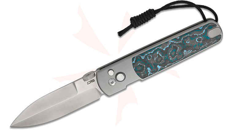CJRB Cutlery The Perfect Locust Button Lock Folding Knife 3.15 inch S90V Satin Spear Point Blade, Titanium Handles with Arctic Storm FatCarbon Inlay