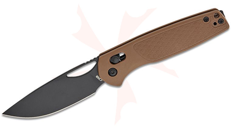 CJRB Cutlery Acacia Crossbar Lock Folding Knife 3.21 inch AR-RPM9 Black PVD Drop Point Blade, Brown FRN Handles