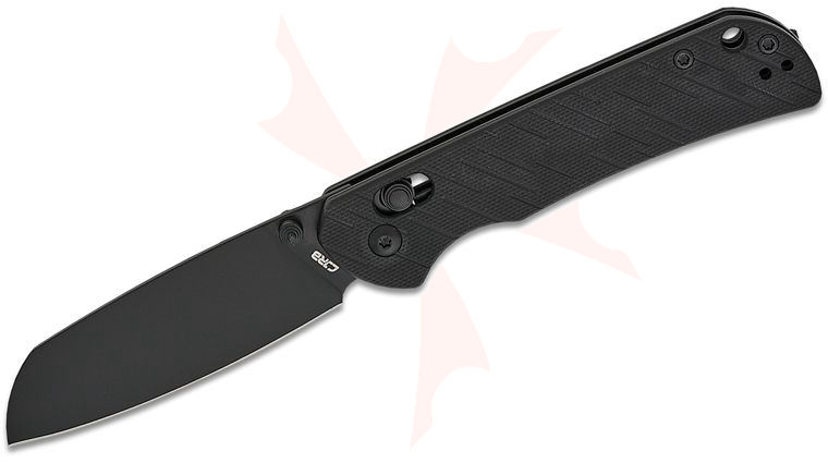 CJRB Cutlery Lyrid Crossbar Lock Folding Knife 3.13 inch AR-RPM9 Black Sheepsfoot Blade, Black G10 Handles