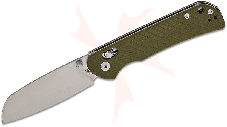 CJRB Cutlery Lyrid Crossbar Lock Folding Knife 3.13 inch AR-RPM9 Stonewashed Sheepsfoot Blade, OD Green G10 Handles