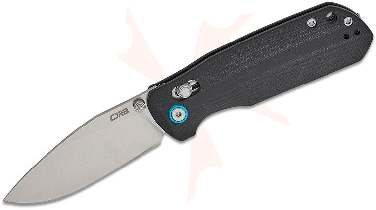 CJRB Cutlery DCA Maximal Crossbar Lock Folding Knife 2.95 inch AR-RPM9 Stonewashed Drop Point Blade, Black G10 Handles, Reversible Clip