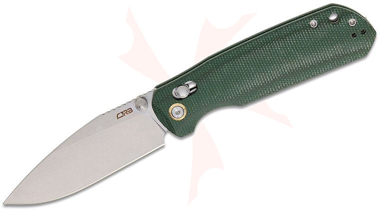 CJRB Cutlery DCA Mega Maximal Crossbar Lock Folding Knife 3.43 inch AR-RPM9 Stonewashed Drop Point Blade, Green Canvas Micarta Handles, Reversible Clip