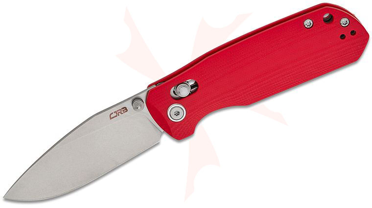 CJRB Cutlery DCA Maximal Crossbar Lock Folding Knife 2.95 inch AR-RPM9 Stonewashed Drop Point Blade, Red G10 Handles, Reversible Clip