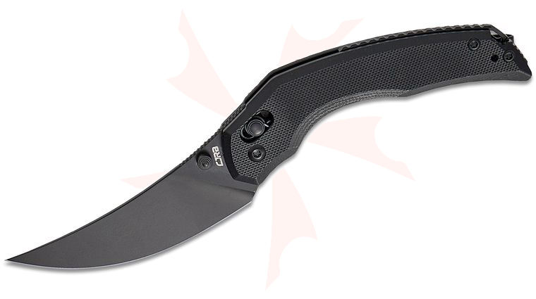 CJRB Cutlery Dusty Rhodes Nanner Crossbar Lock Front Flipper Knife 3.23 inch AR-RPM9 Black PVD Persian Blade, Black G10 Handles