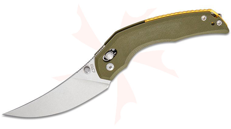 CJRB Cutlery Dusty Rhodes Nanner Crossbar Lock Front Flipper Knife 3.23 inch AR-RPM9 Stonewashed Persian Blade, Green G10 Handles