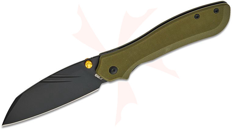 CJRB Cutlery Fugly Front Flipper Knife 3.54 inch AR-RPM9 Black PVD Sheepsfoot Blade, Green G10 Handles