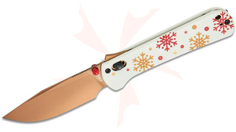 CJRB Cutlery Christmas Limited Edition Bolt Recoil-Lock V2 Folding Knife 3.25 inch AR-RPM9 Rose Gold Drop Point Blade, Snowfall G10 Handles