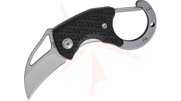 CJRB Cutlery Anansi Carabiner Folding Knife 1.61 inch AR-RPM9 Stonewashed Hawkbill Blade, Black G10 Handles