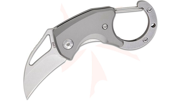 CJRB Cutlery Anansi Carabiner Folding Knife 1.61 inch AR-RPM9 Stonewashed Hawkbill Blade, Titanium Handles