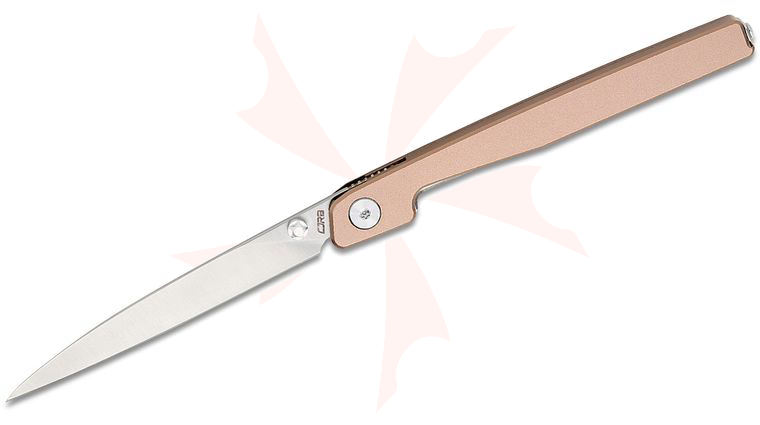 CJRB Cutlery Lanky Liner Lock Folding Knife 3.58 inch AR-RPM9 Polished Wharncliffe Blade, Champagne Aluminum Handles