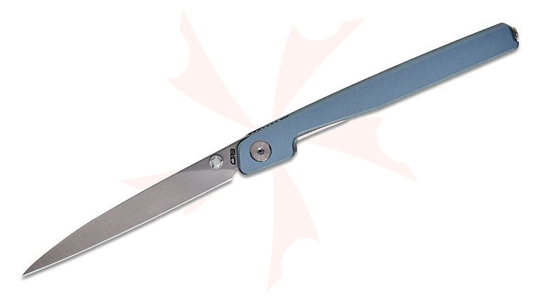 CJRB Cutlery Lanky Liner Lock Folding Knife 3.58 inch Sandvik 14C28N Sand Polished Wharncliffe Blade, Blue Aluminum Handles