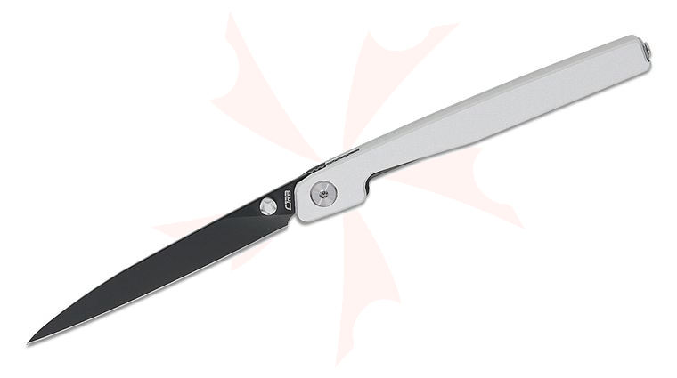 CJRB Cutlery Lanky Liner Lock Folding Knife 3.58 inch Sandvik 14C28N Black PVD Wharncliffe Blade, Silver Aluminum Handles