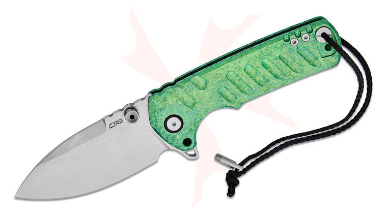 CJRB Cutlery Limited Edition Tundra Frame Lock with Pin Flipper Knife 3.78 inch S35VN Stonewashed Drop Point Blade, Green Crystallized Titanium Handles