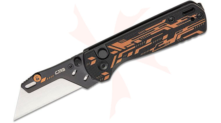 CJRB Cutlery Boxer Button Lock Folding Utility Knife 2.3 inch Replaceable Utility Blade, Black Mechanical G10 Handles