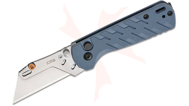 CJRB Cutlery Boxer Button Lock Folding Utility Knife 2.3 inch Replaceable Utility Blade, Blue Ripple G10 Handles